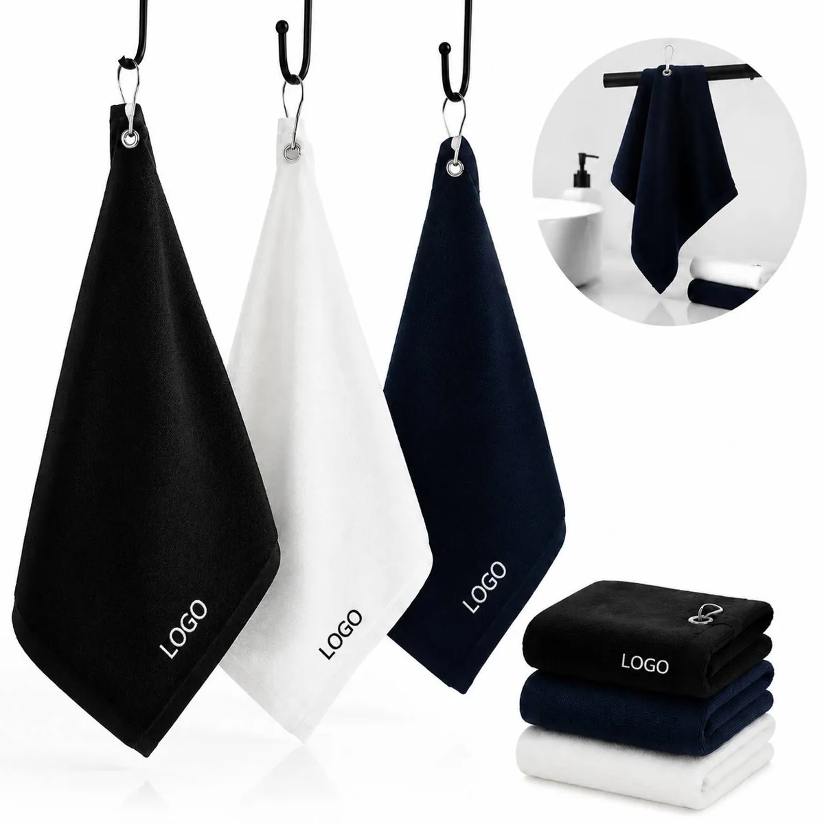 Premium Golf Towel with Sturdy Hook, 100%