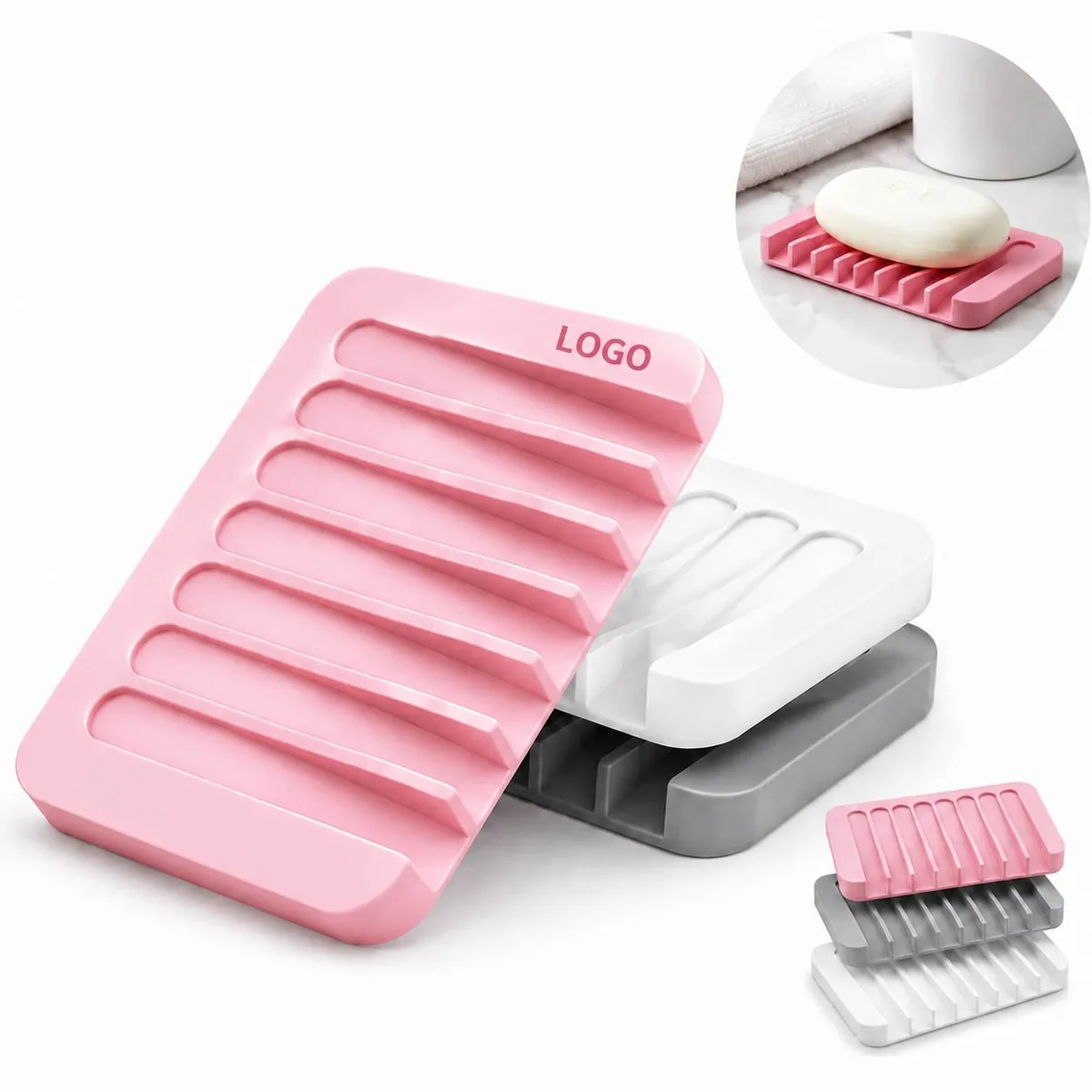 Soft Silicone Soap Saver Dish with Grooved Drainage Design