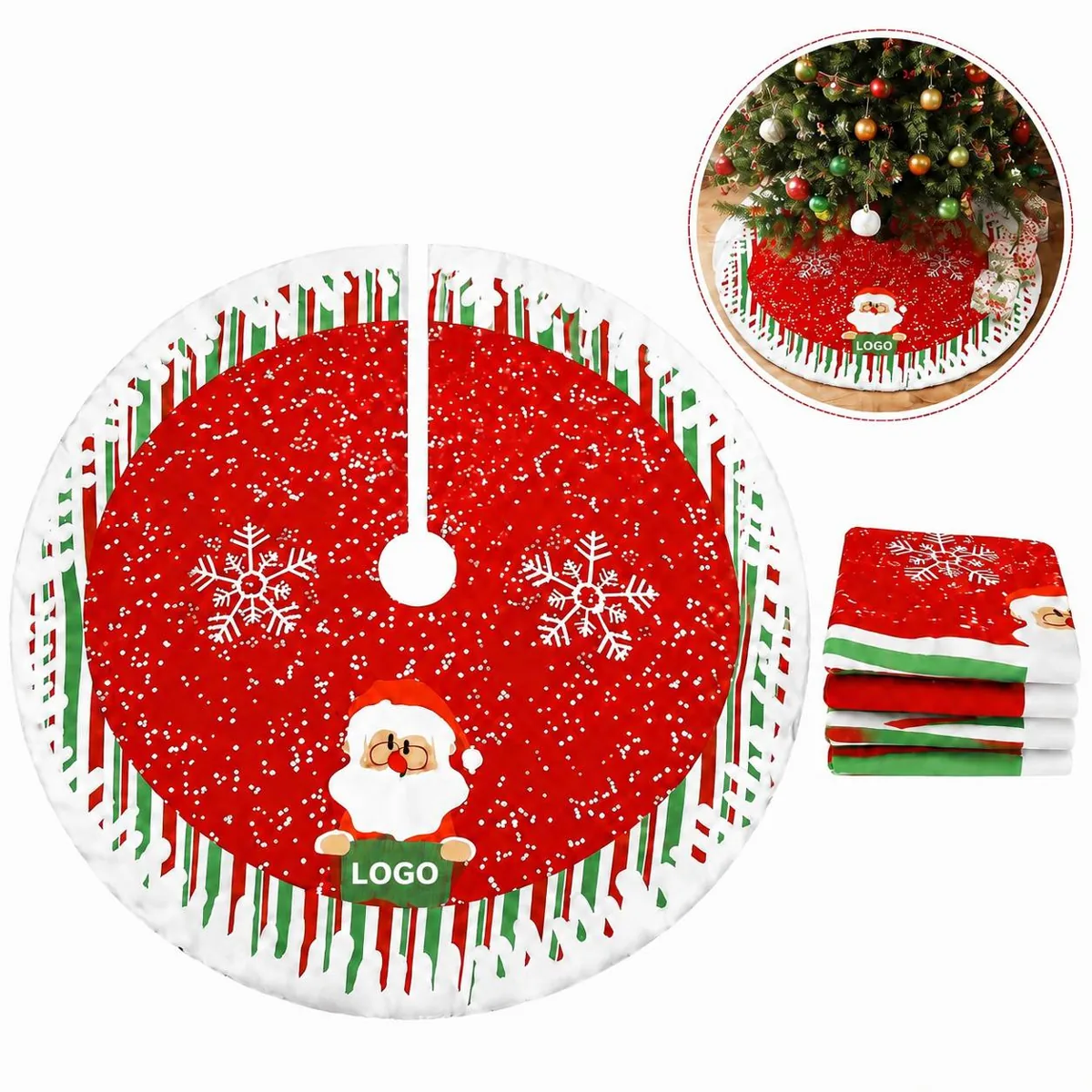 Plush Faux Fur Christmas Tree Skirt for Holiday Home Decor