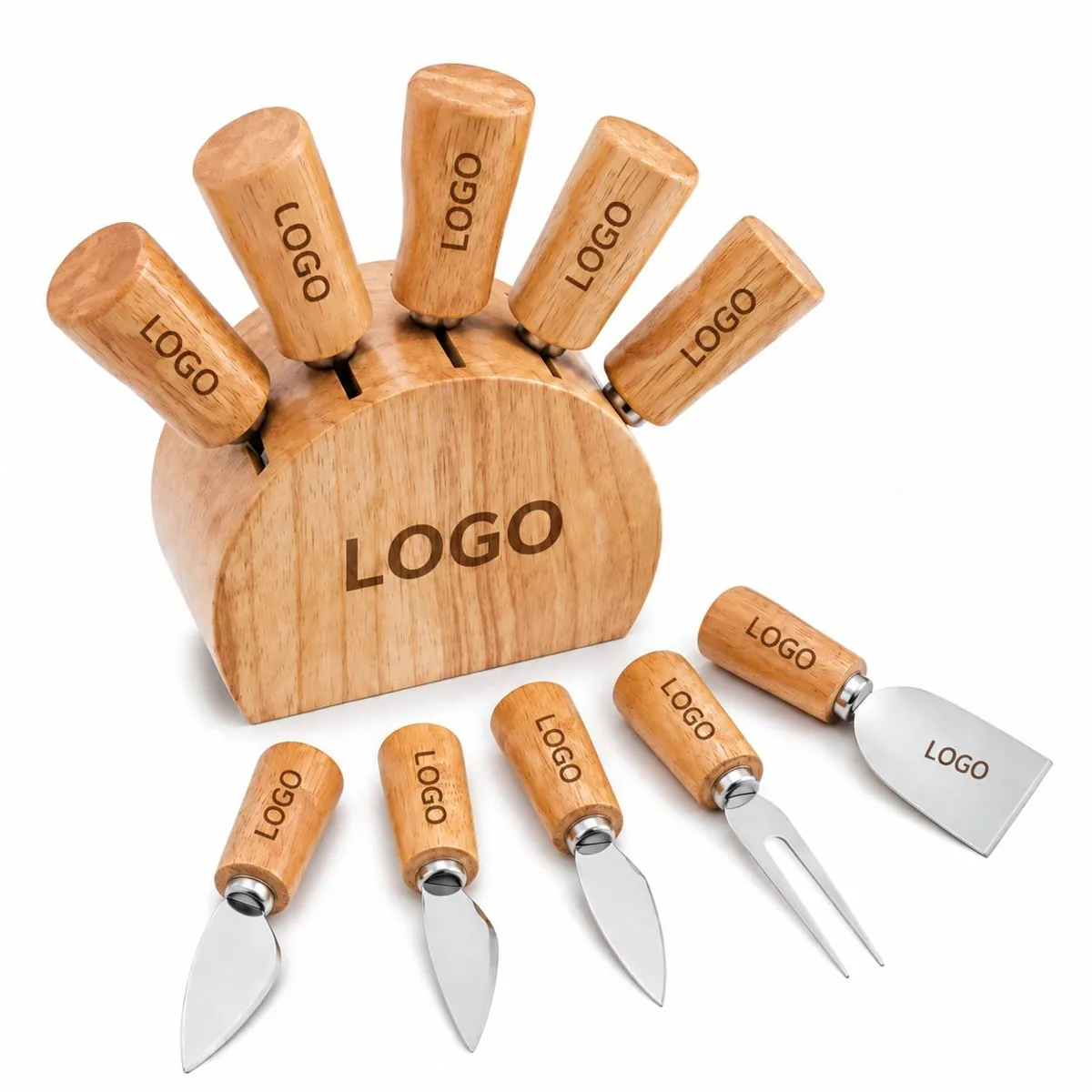 5pc Stainless Steel Cheese Knife Set with Wood Handles