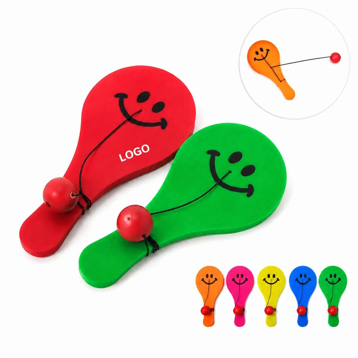 Interactive Smile Face Paddle Ball Toy with Bouncing String