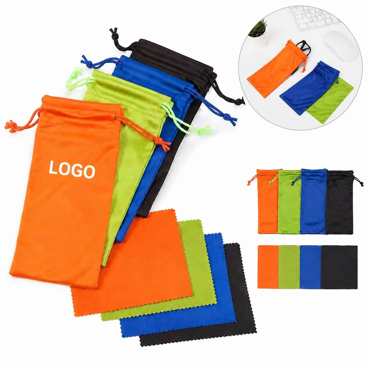 Microfiber Eyeglass Cleaning Pouch & Cloth Set, Scratch-Free