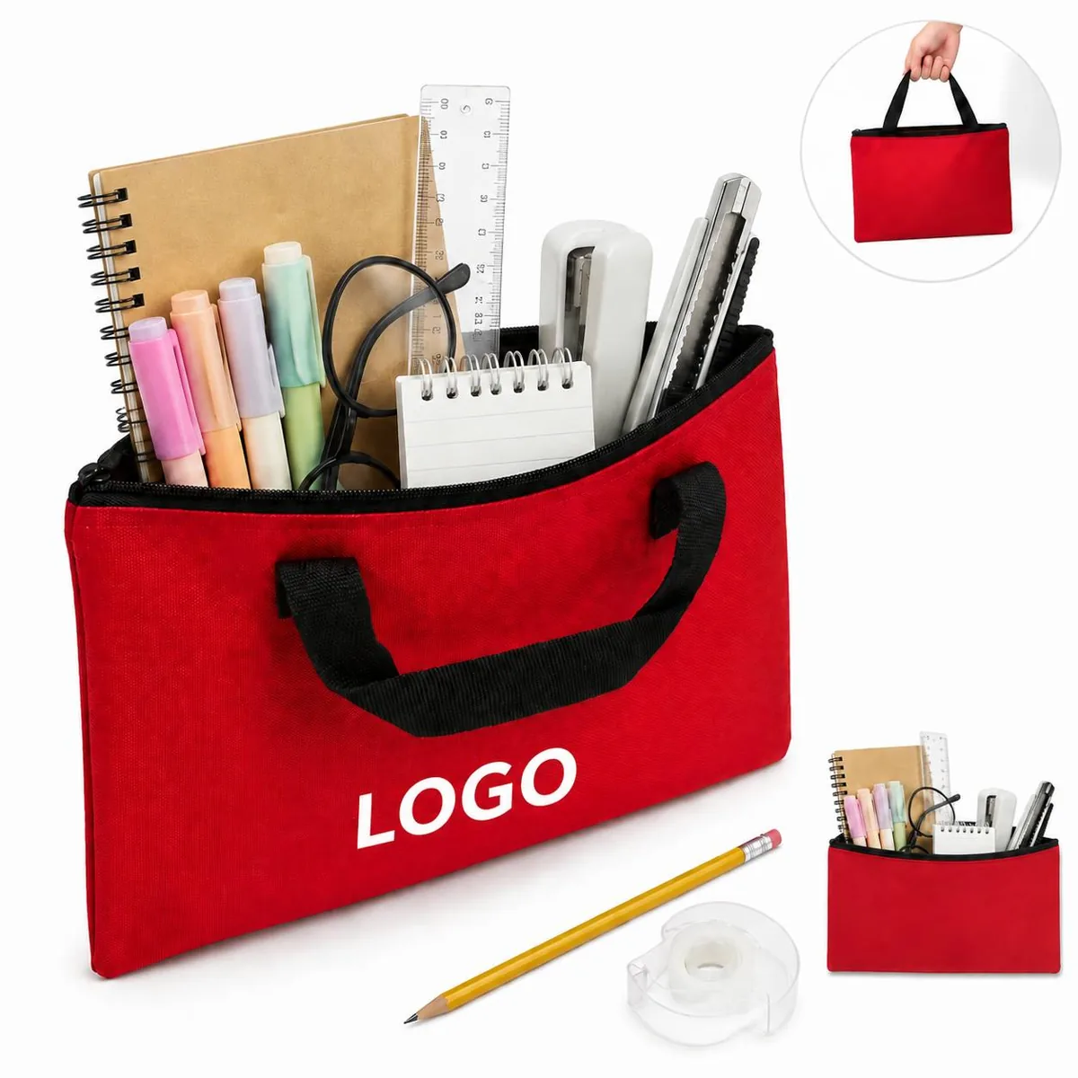 Polyester Desk Storage Tote with Zippered Compartment