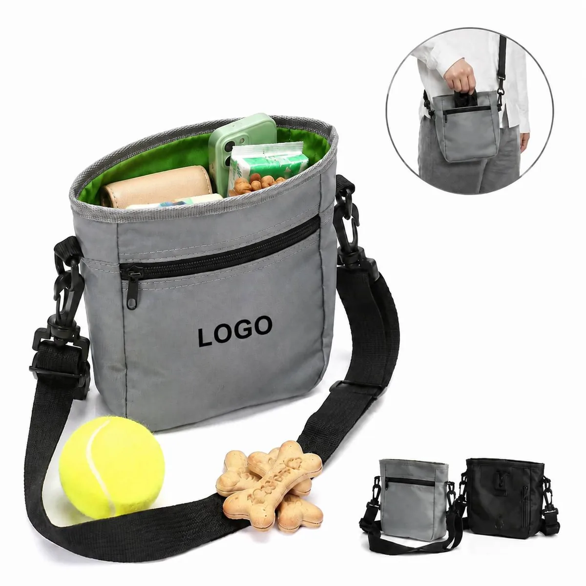 Dog Training Treat Pouch with Poop Bag Holder and D-Rings