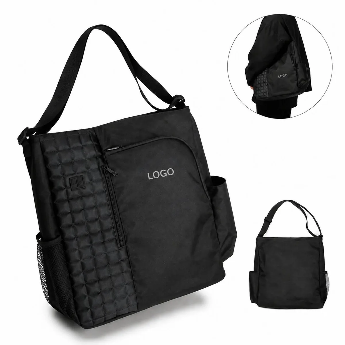 Executive Zippered Shoulder Tote Bag with Media Pocket