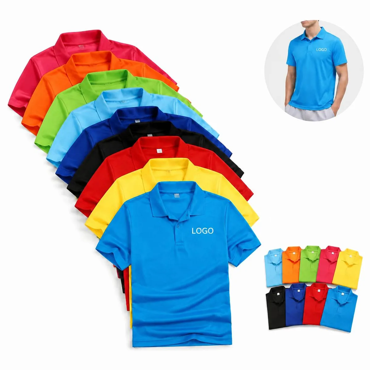 Slim Fit Quick Dry Polo Shirt 3-Button Golf Tennis Casual