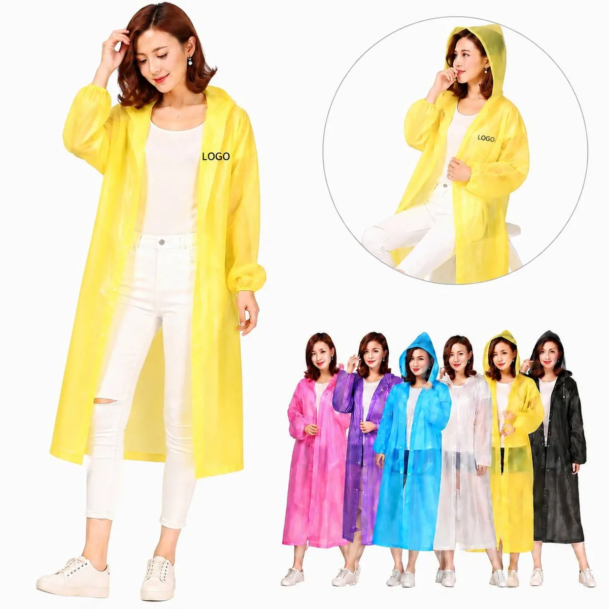 Adult Reusable EVA Rain Poncho, Heavy Duty Quick Dry Travel