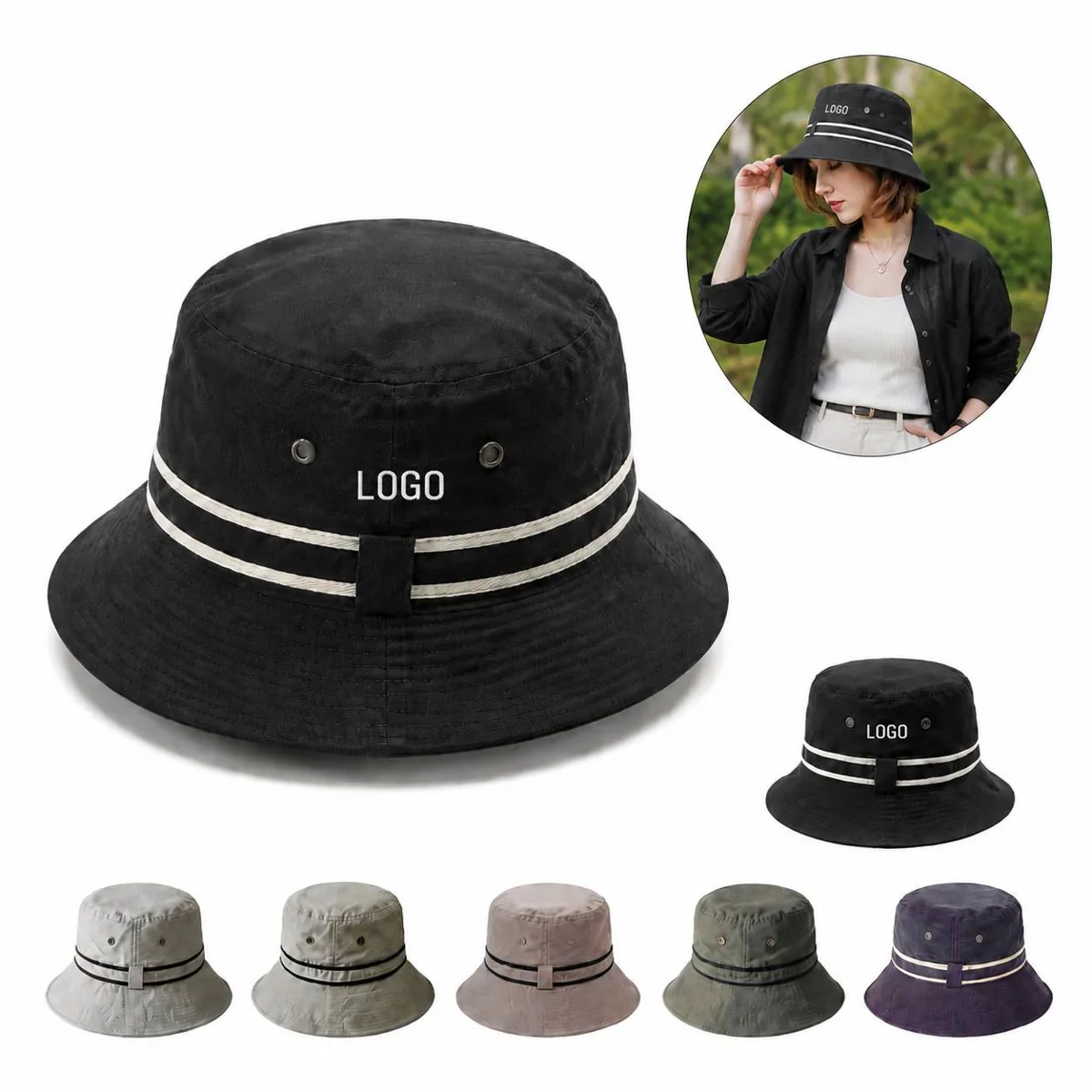 Canvas Foldable Bucket Hat with Ventilation for Outdoor