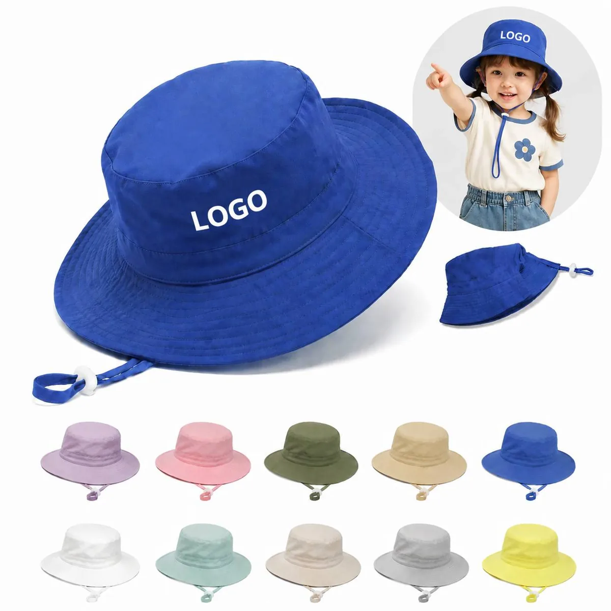 Kids Sun Protection Bucket Hat with Adjustable Strap