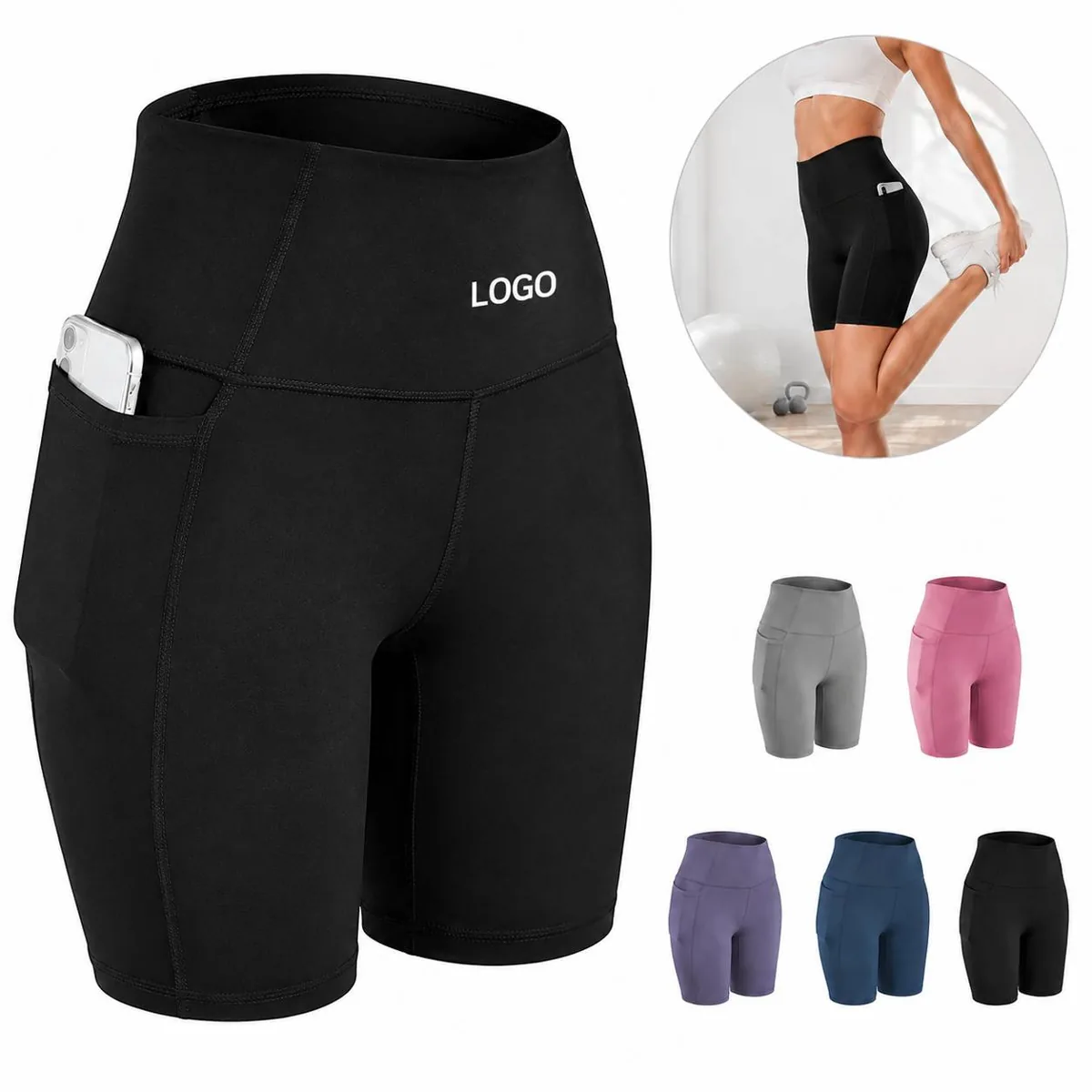 Women's High Rise Yoga Shorts with Pockets 4-Way Stretch
