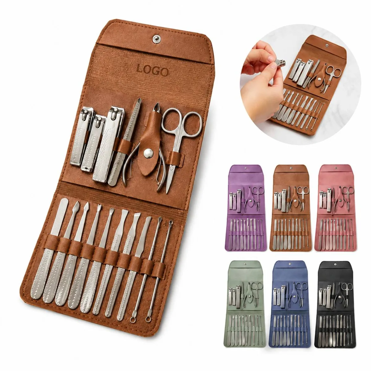 Stainless Steel Nail Clippers Set with Leather Case