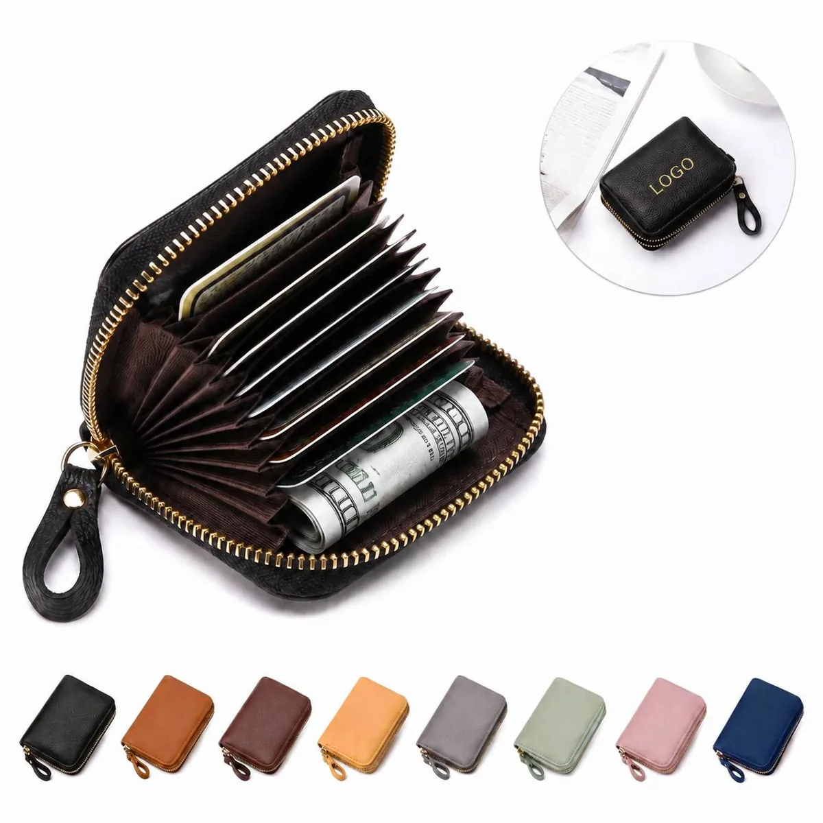 RFID Blocking PU Leather Card Wallet with Coin Pocket