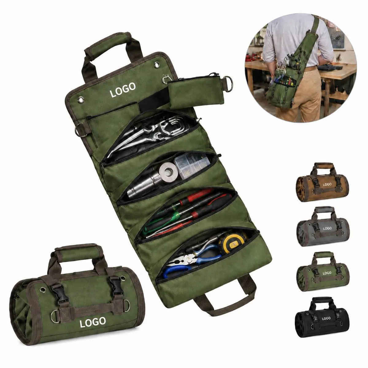 Compact Rolling Tool Organizer with Water-Resistant Oxford