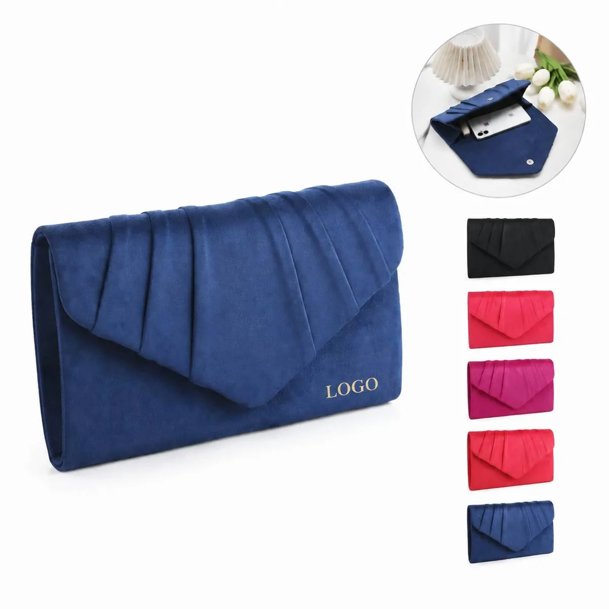 Women's Faux Suede Evening Clutch with Pleated Shell Design
