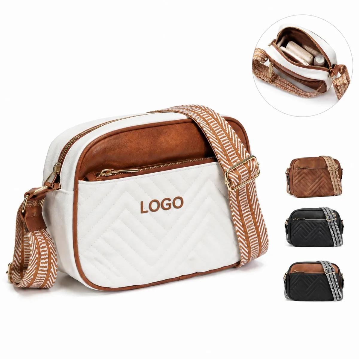 Quilted PU Leather Crossbody Purse with Detachable Strap