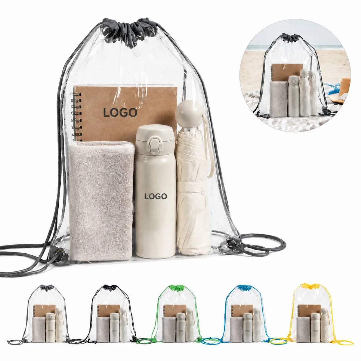 Clear PVC Drawstring Backpack with Inner Zipper Pocket