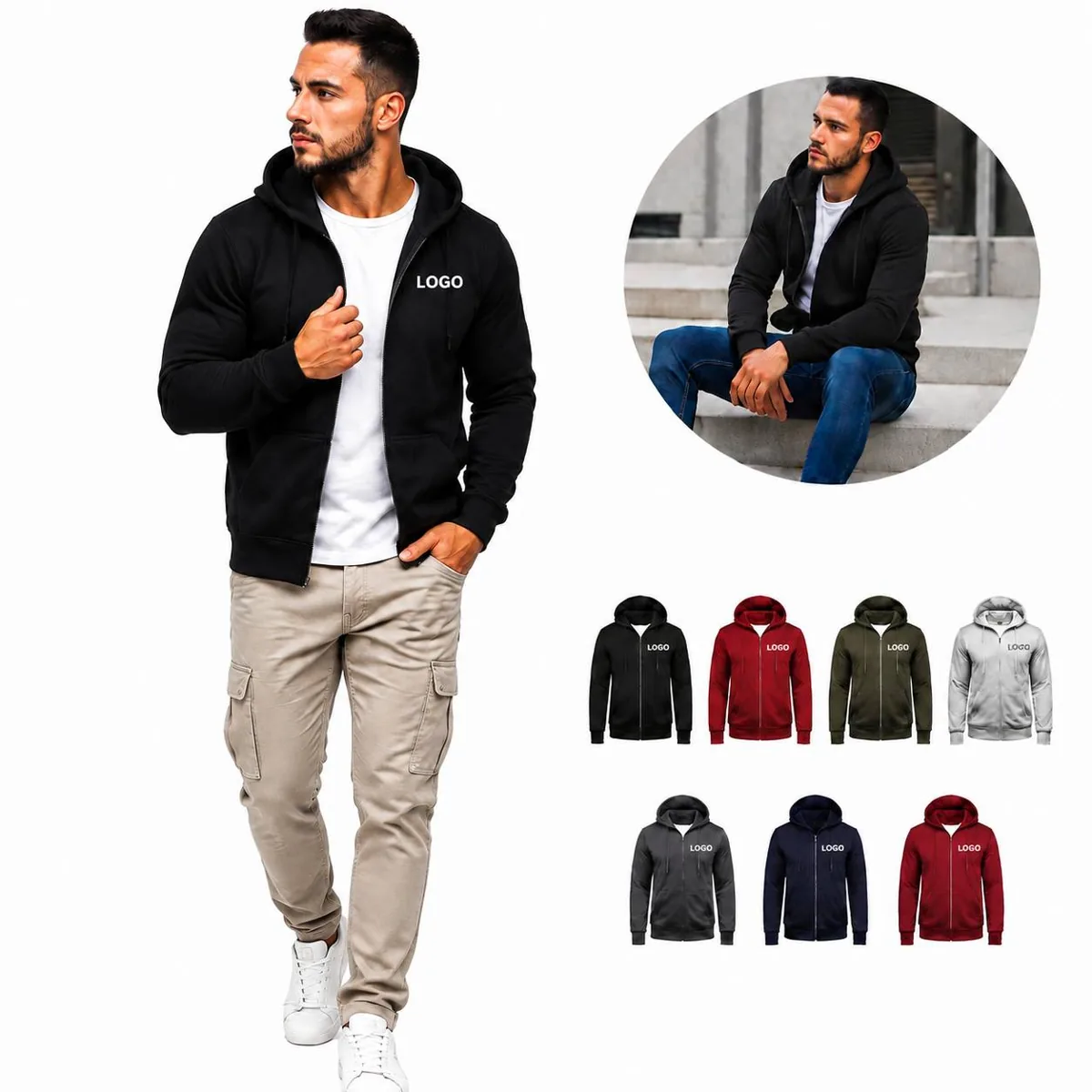 Men's Full Zip Fleece Hoodie Casual Pullover Sweatshirt