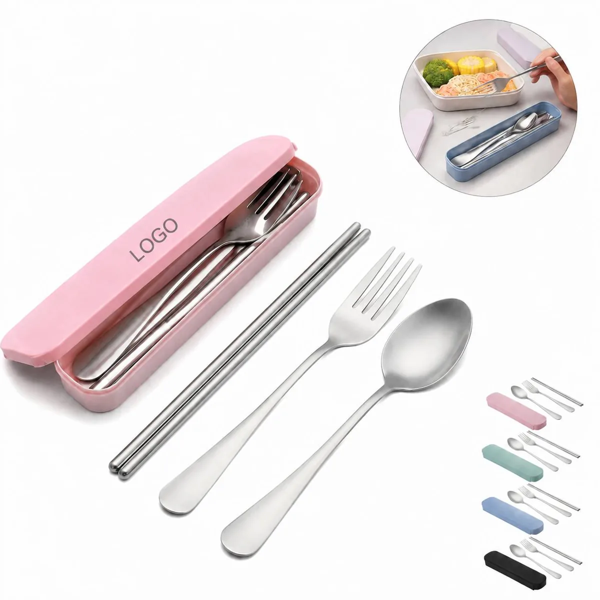 Stainless Steel Travel Flatware Set with Eco-Friendly Wheat