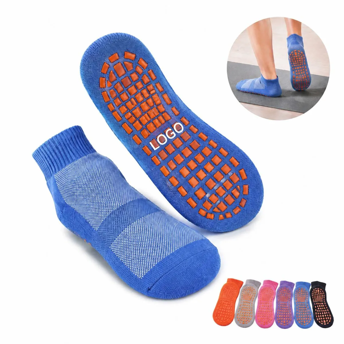Custom Mesh Trampoline Socks Non-Slip Cotton Mid Calf