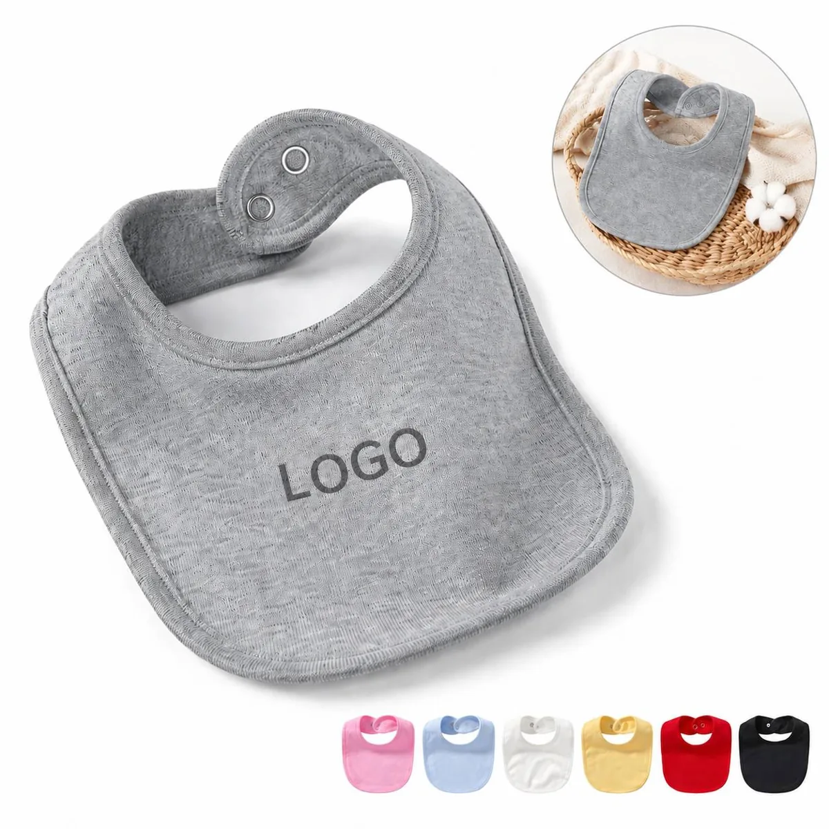Cotton Baby Bib with Button Closure for Custom Logo
