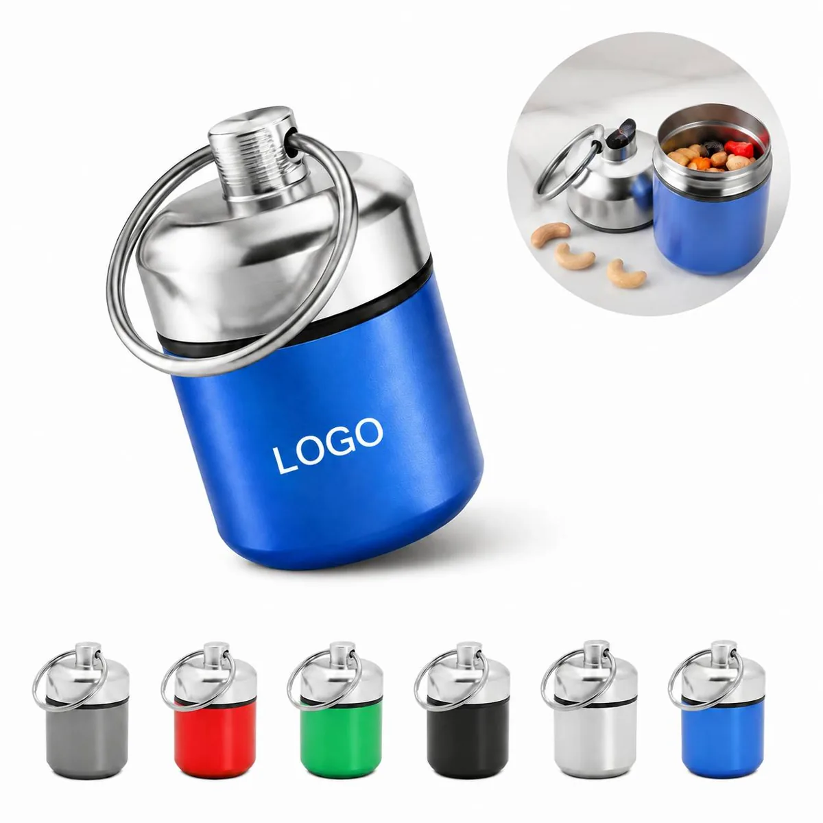 Waterproof Aluminum Travel Pillbox with Keychain Compact