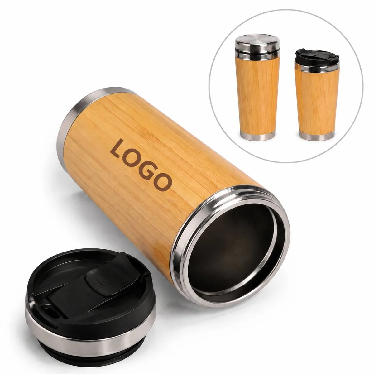 Eco Bamboo Stainless Steel Coffee Travel Cup, Hot Drink