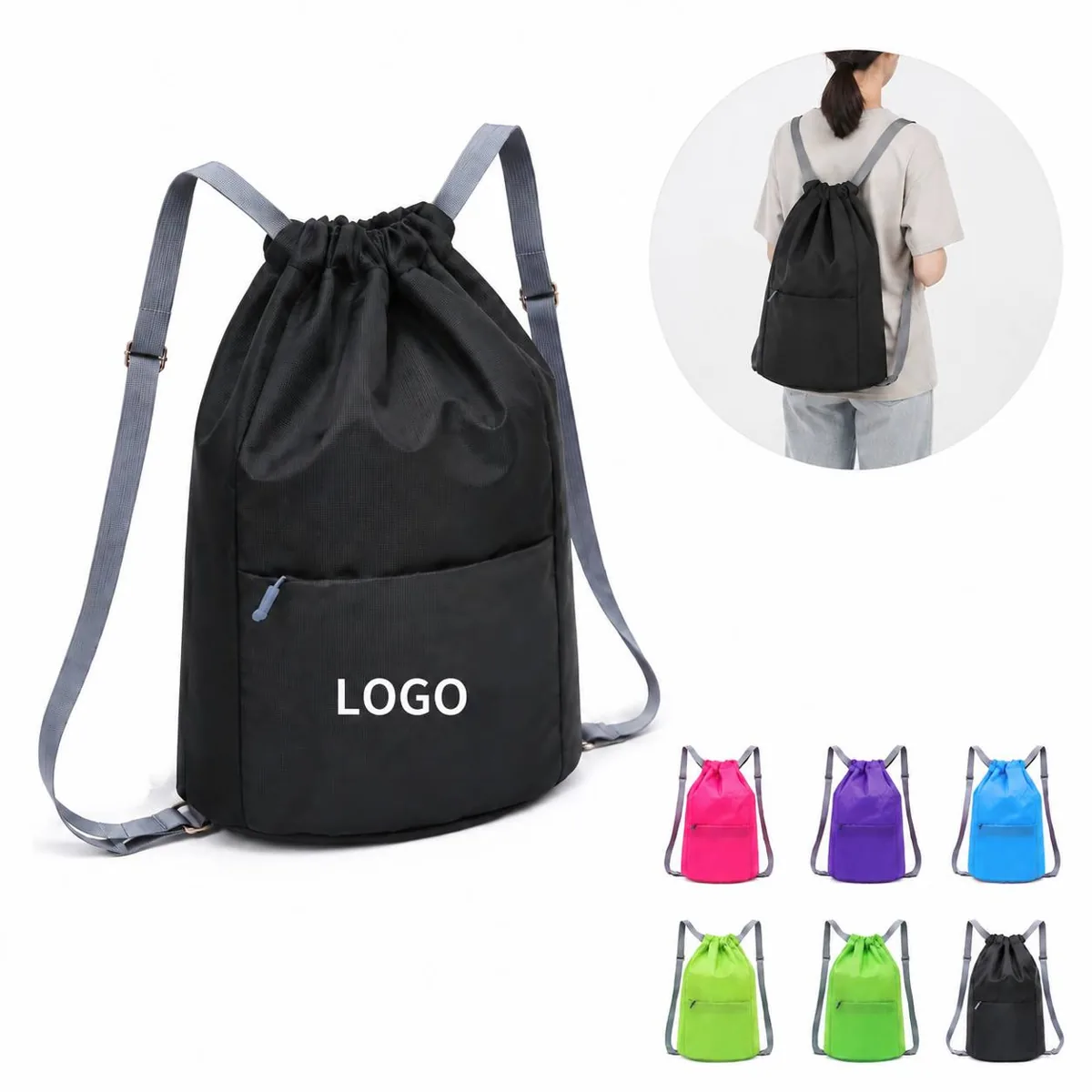 Spacious Cinch Sack Backpack with Front Zippered Pocket