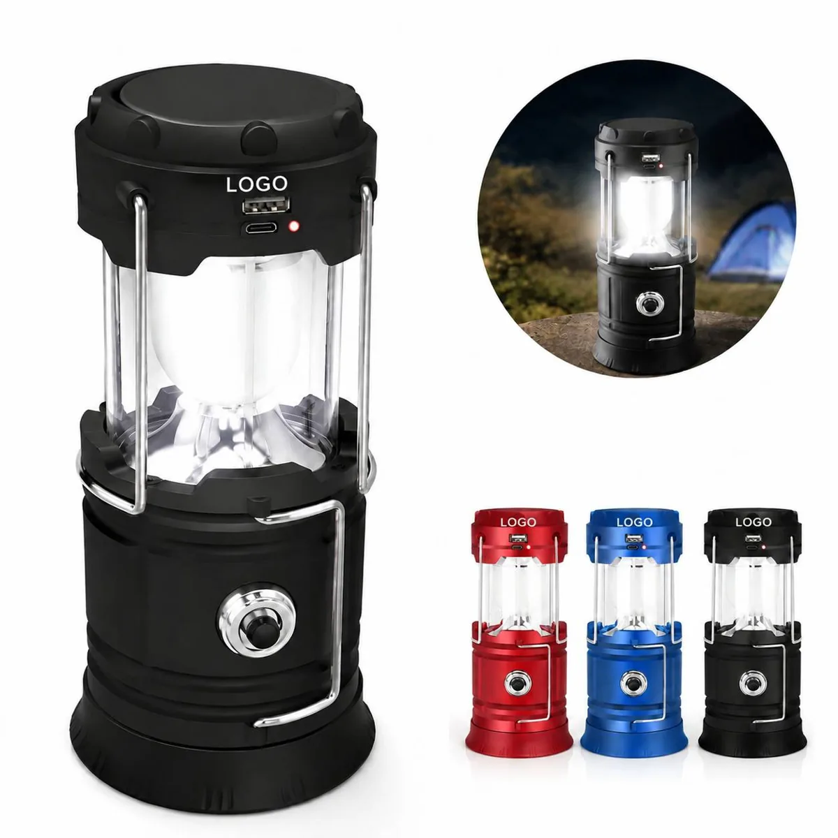 Solar Camping Flashlight Lantern with Power Bank, 4-in-1