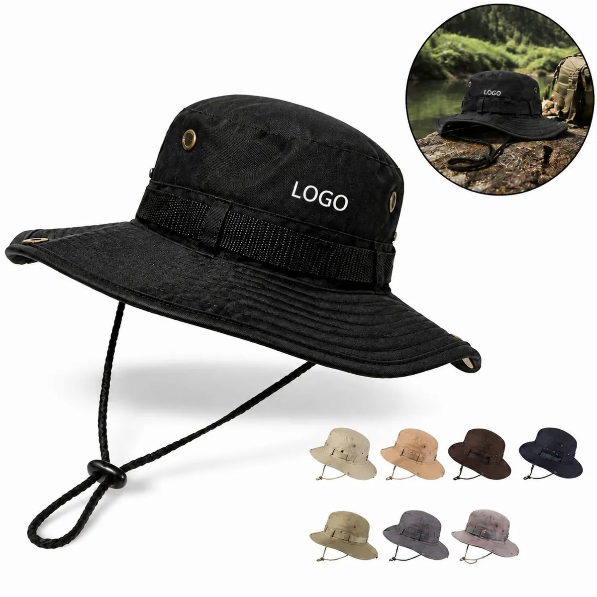 Adjustable Sun Protection Boonie Bucket Hat with Chin Strap