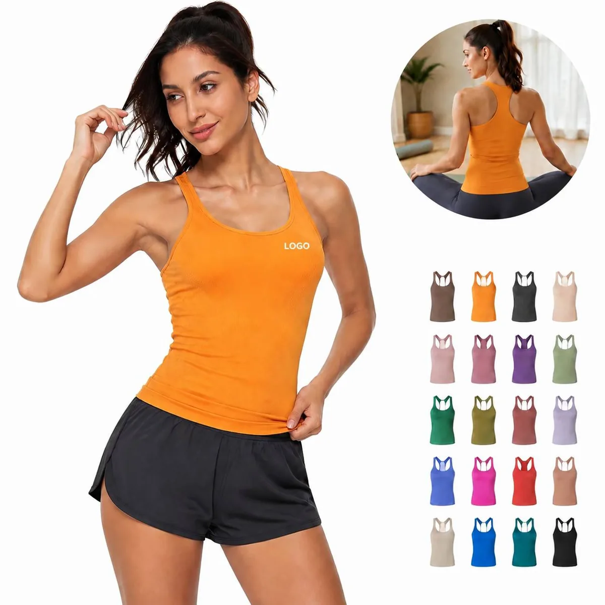Women Yoga Tank Top with Built-in Bra & Removable Pads