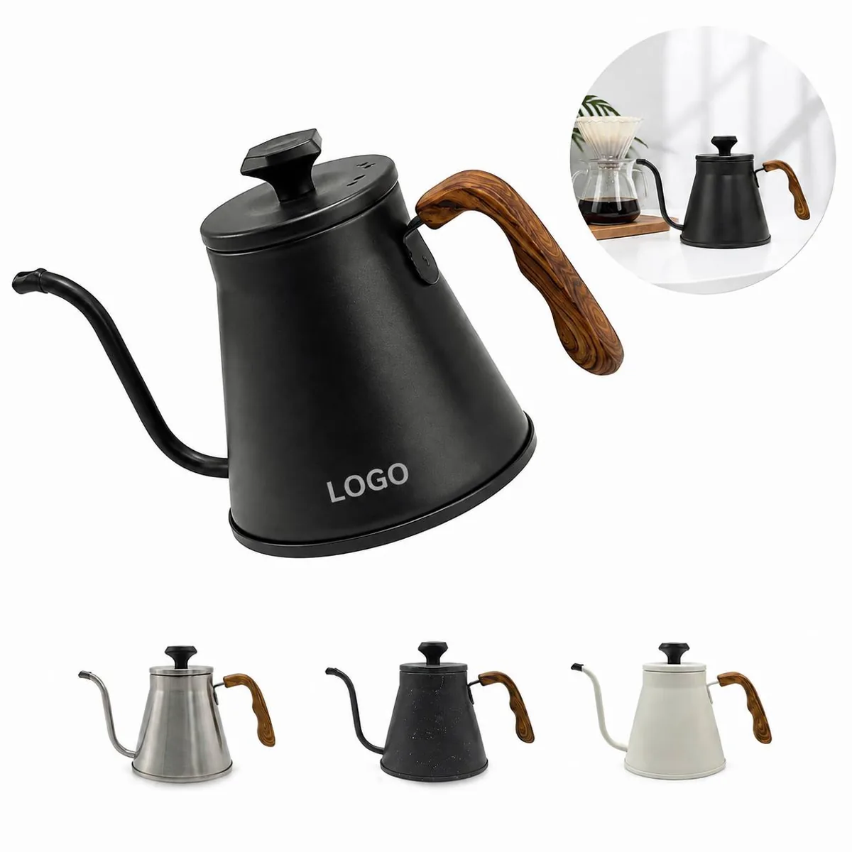 Custom Logo Gooseneck Pour Over Kettle with Thermometer