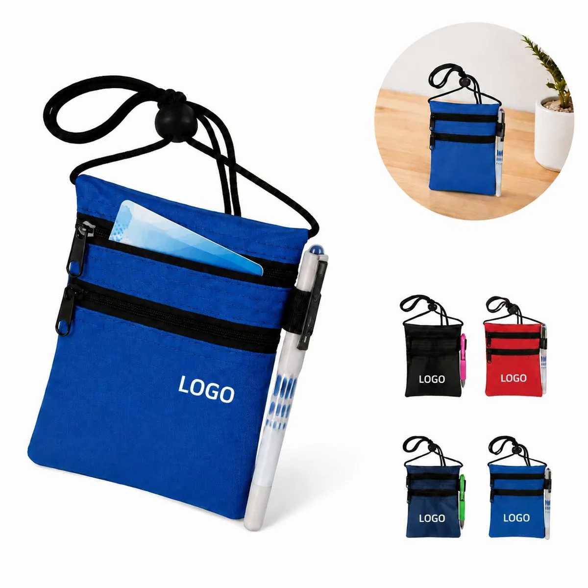 Nylon Neck Wallet with Clear ID Window and Zippered