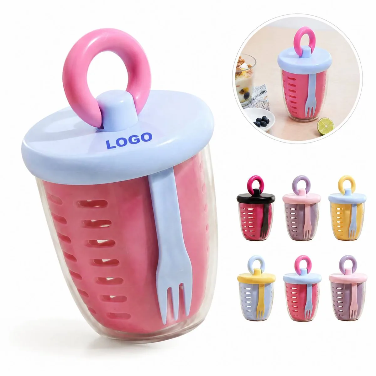 Portable Veggie Bowl with Built-in Drainer and Fork