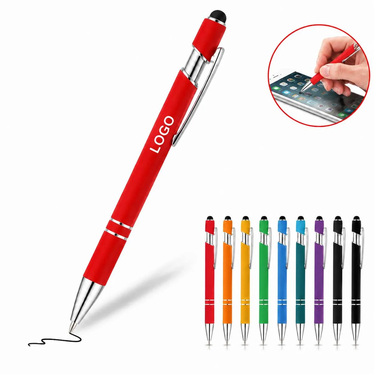 Metal Click Stylus Ballpoint Pen, 20 Assorted Hues