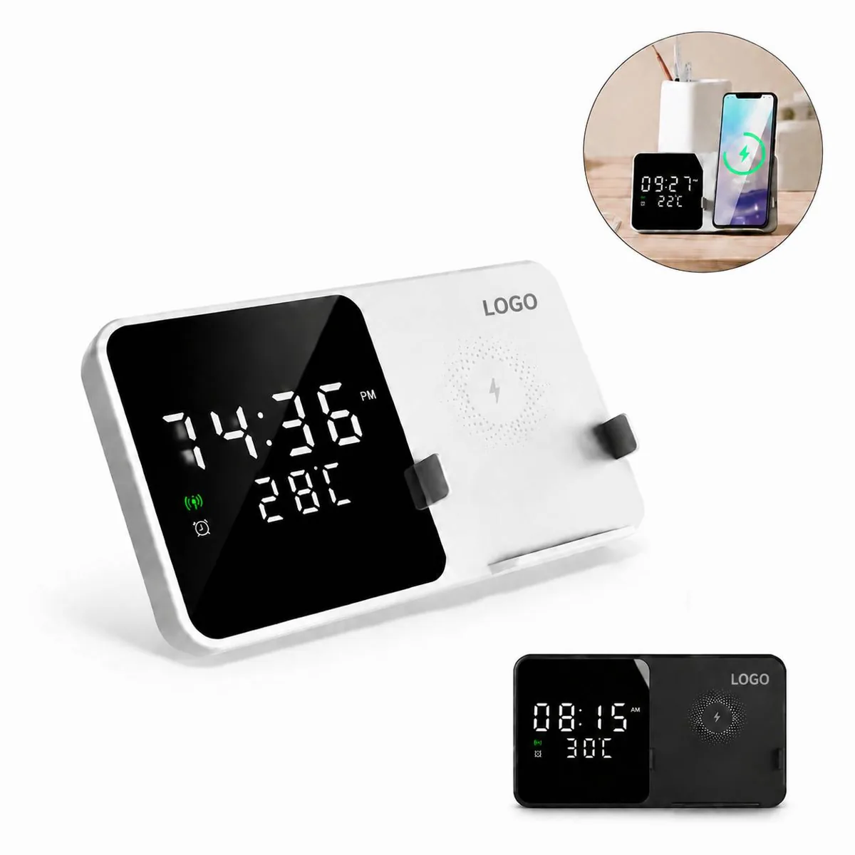 Wireless Charging Alarm Clock with Indoor & Outdoor