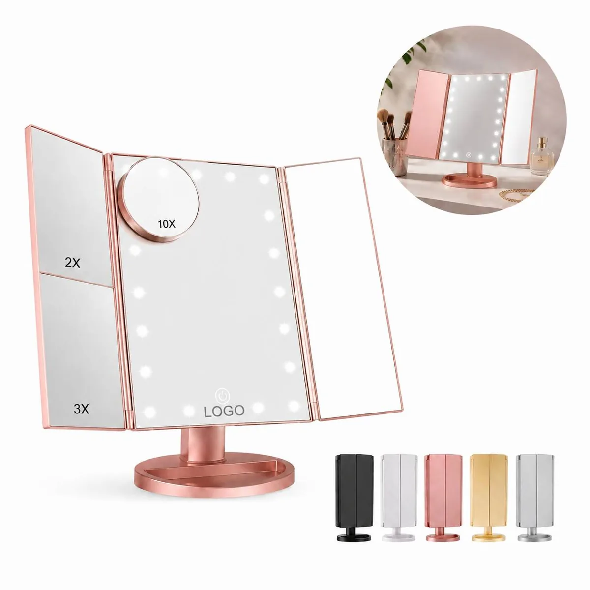 Personalized LED Vanity Mirror 3X 2X 10X Touch Sensor