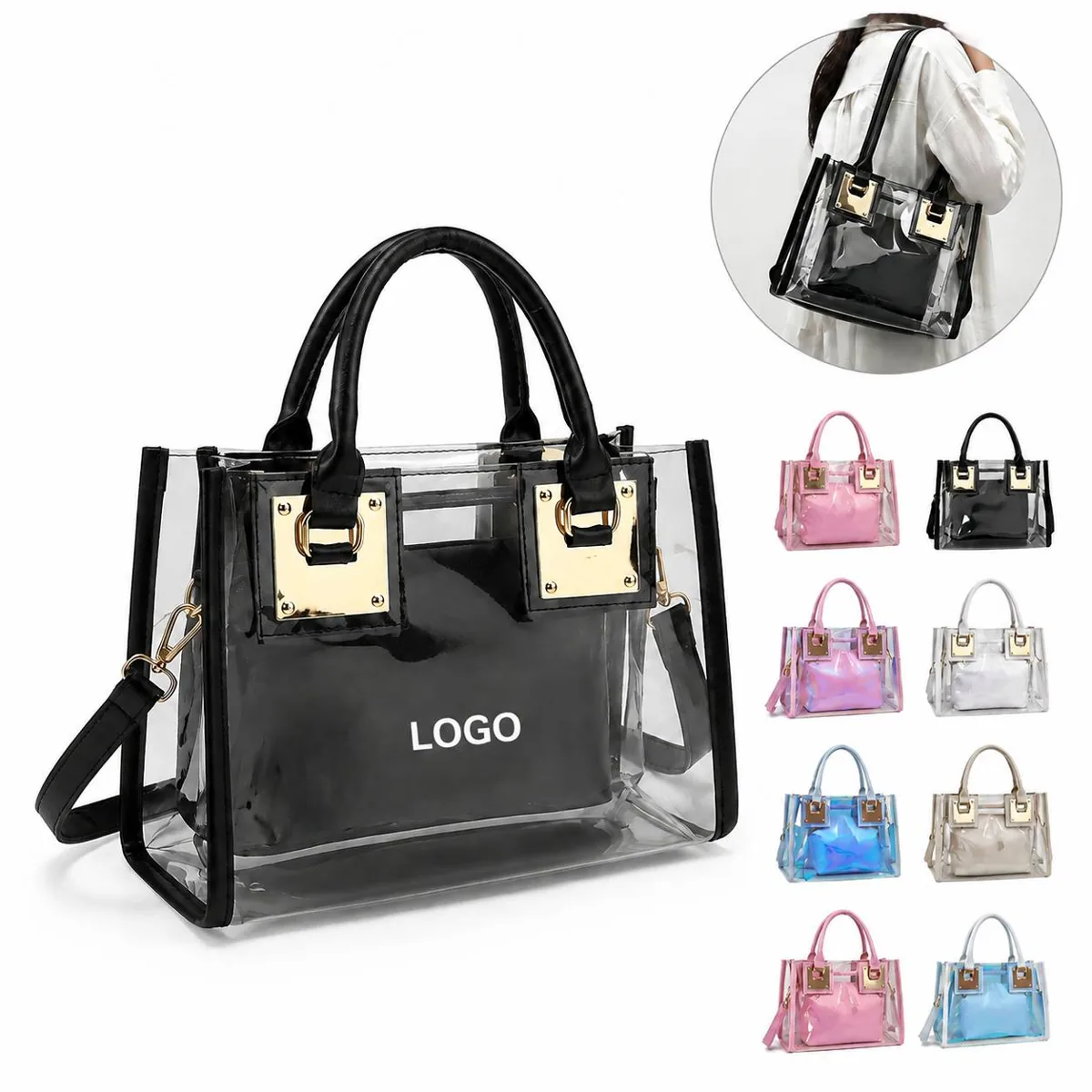 Women Clear Tote Crossbody Bag Set