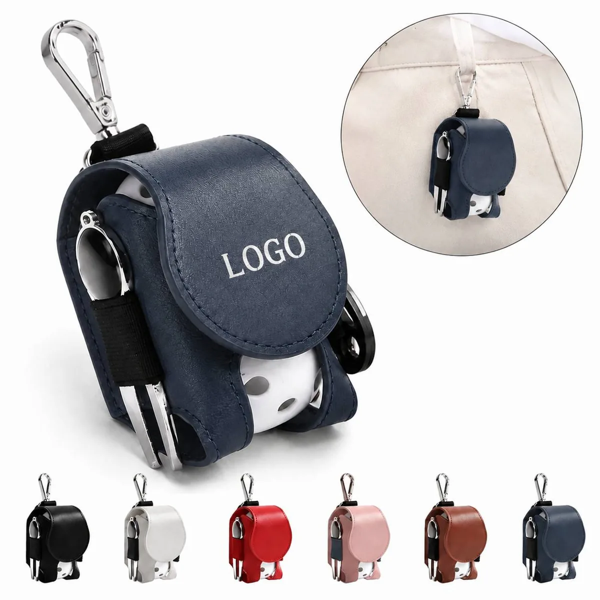 Magnetic Leather Golf Ball Carrier Pouch with Waist Belt