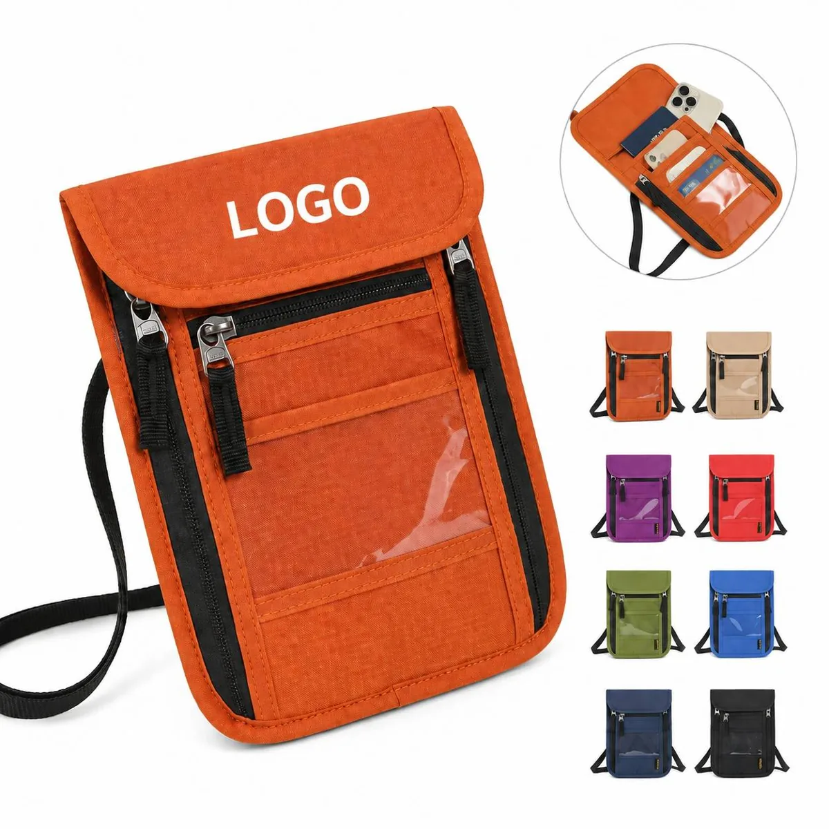 RFID Secure Travel Neck Wallet with 6 Compartments
