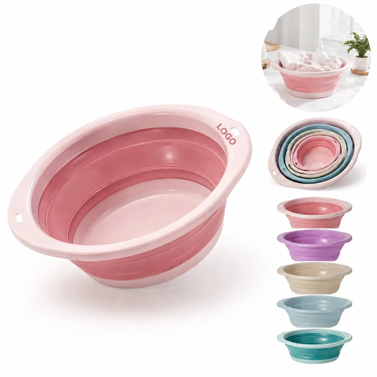 Collapsible Round Plastic Utility Basin for Kitchen & Travel