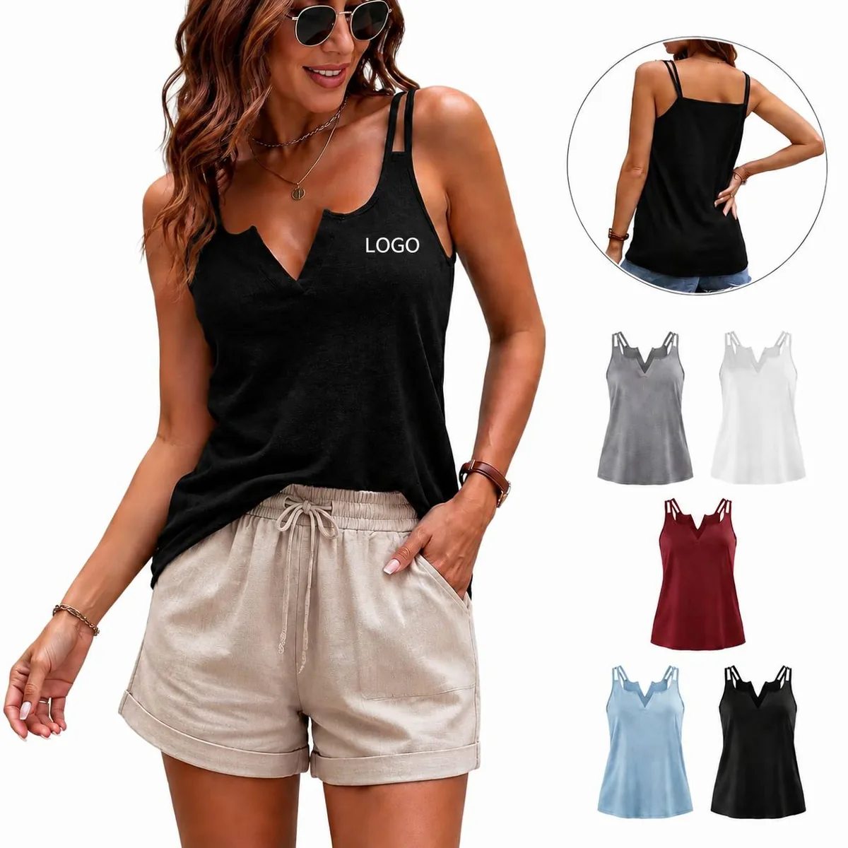 Womens Sleeveless V Neck Summer Tank Top Breathable Loose