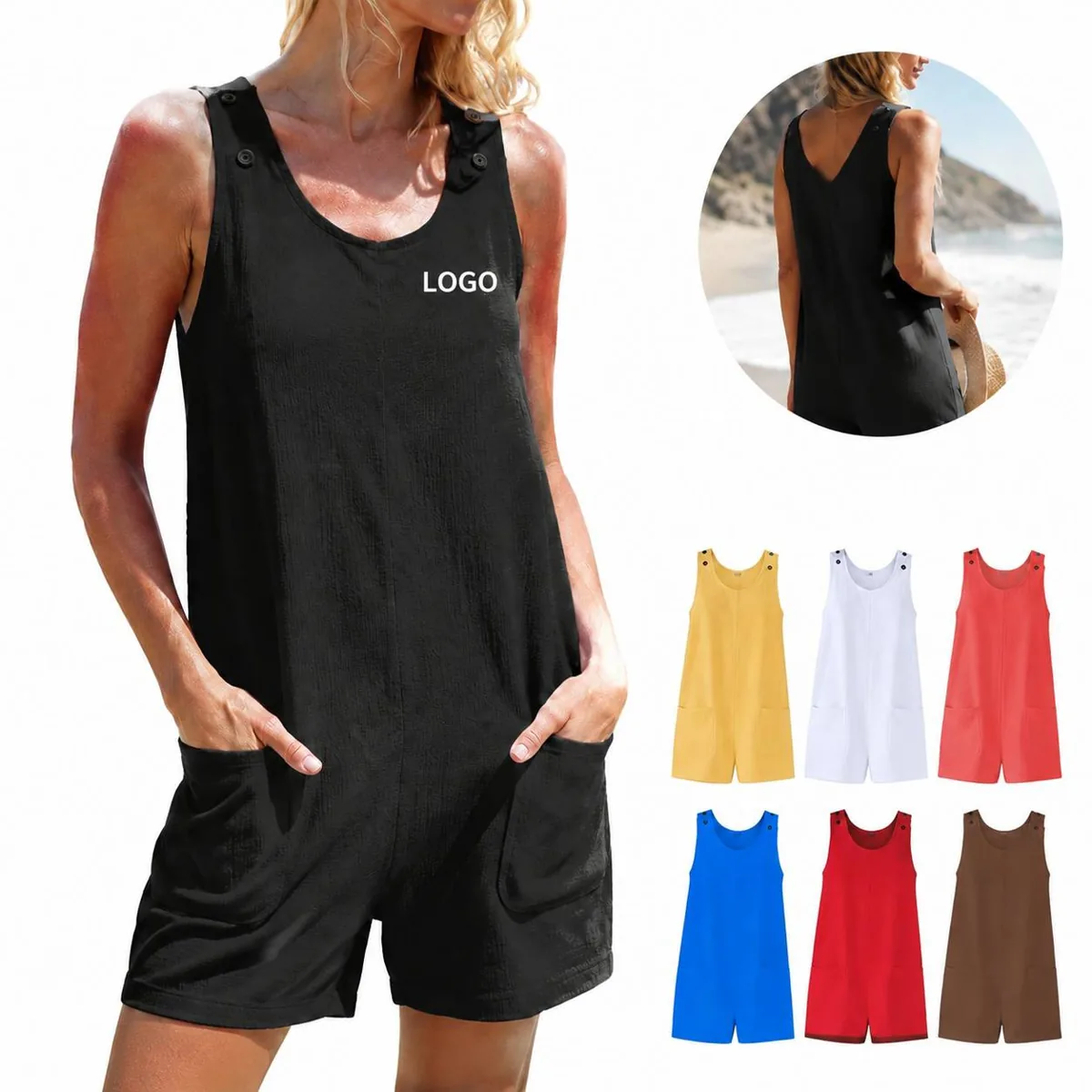 Women Loose Fit Overalls Jumpsuit Casual Summer Romper
