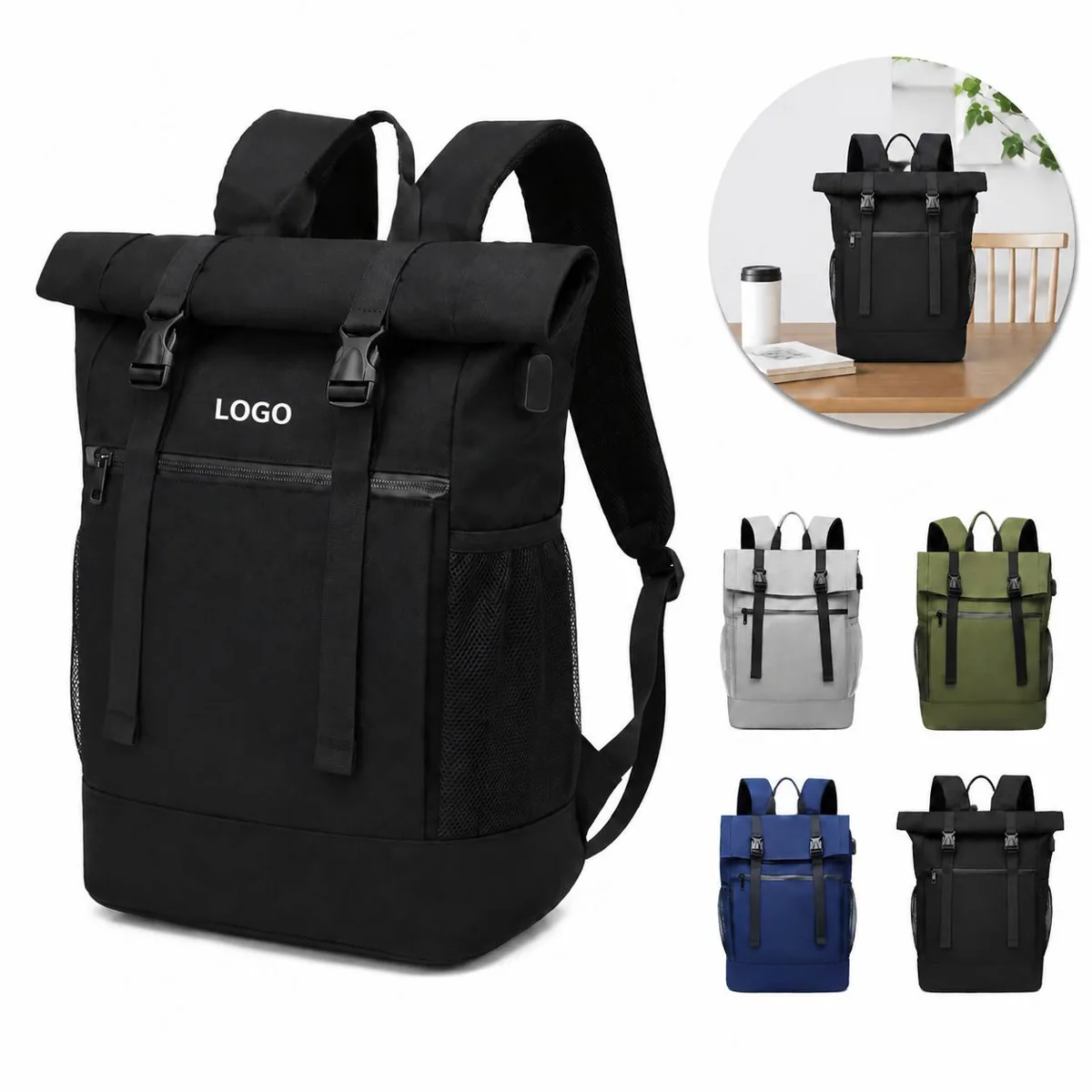 Expandable Water Resistant Travel Backpack with USB