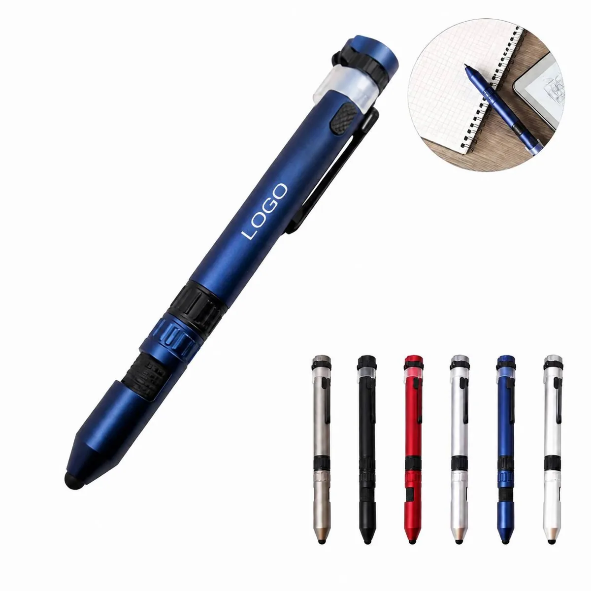 6-in-1 Multi Tool Pen with Stylus, Compass, Light
