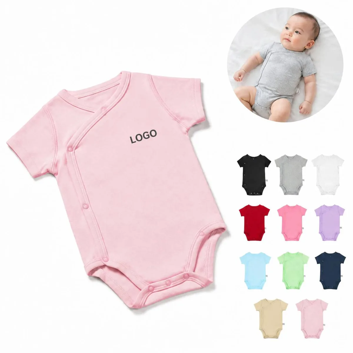 Cotton Baby Romper Side Snap for Easy Diaper Changes