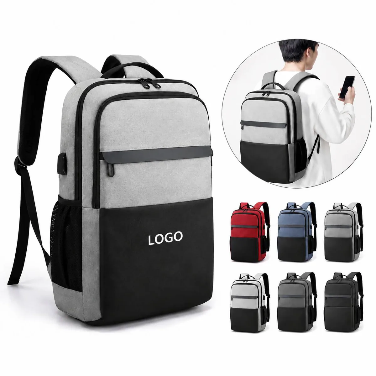USB Travel Backpack with Charging Port, Waterproof Commuter