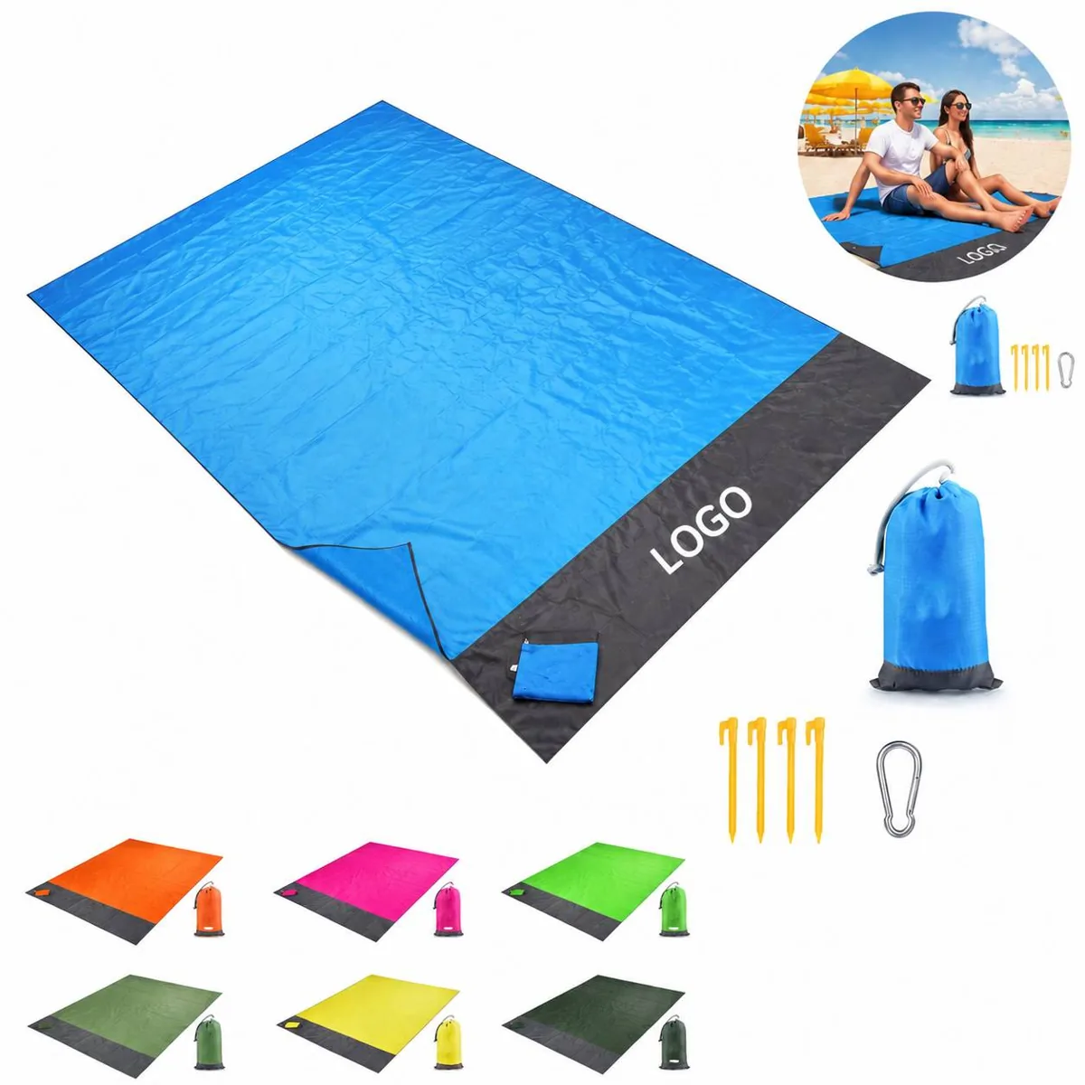 Family Size Sand Free Beach Blanket with Carry Bag