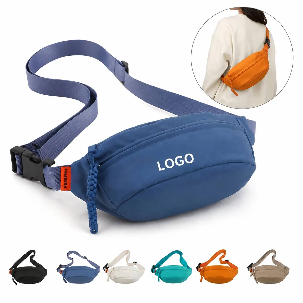 Nylon EDC Belt Bag with Two Compartments, Adjustable Strap