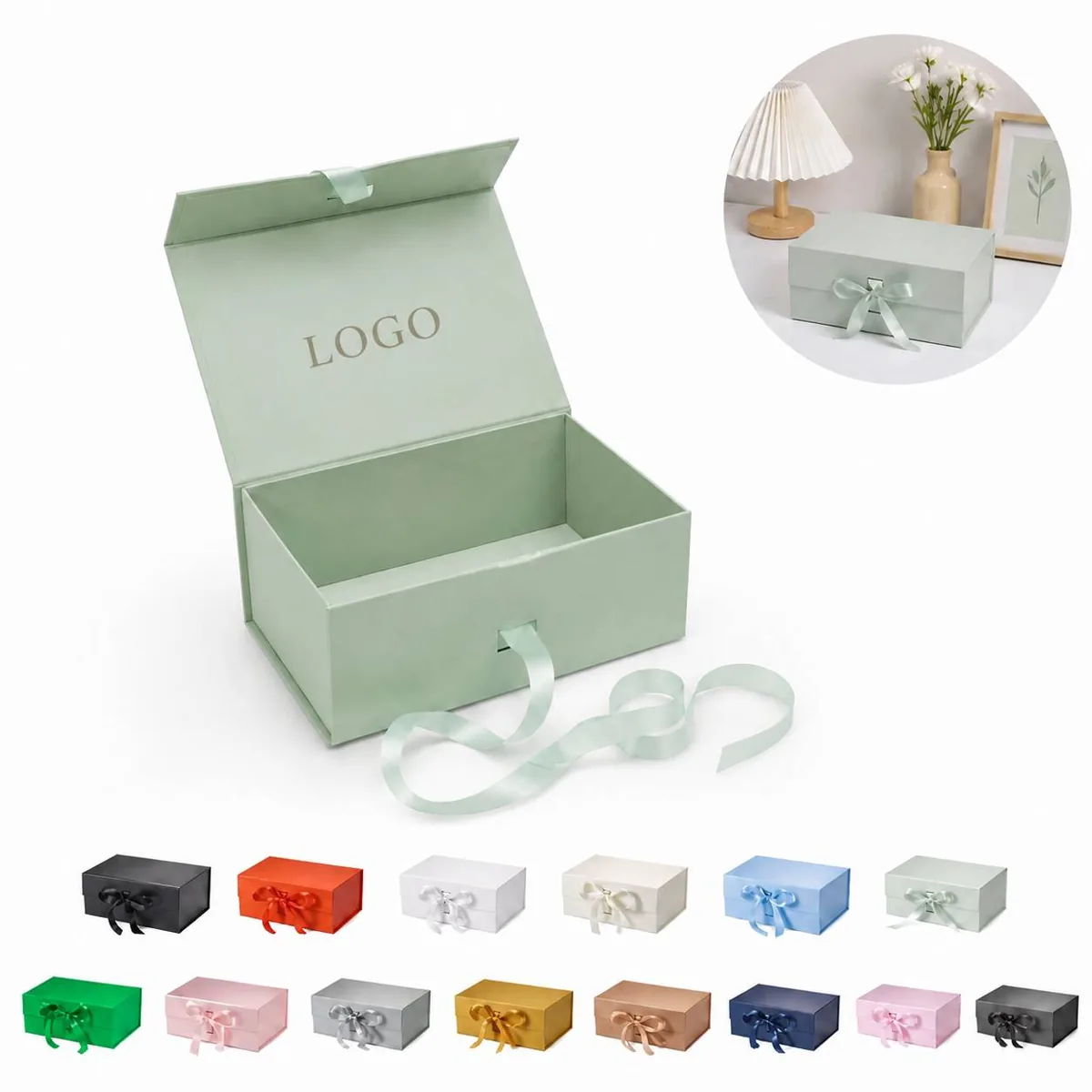 Magnetic Closure Gift Box with Ribbon Slot, Elegant Hard