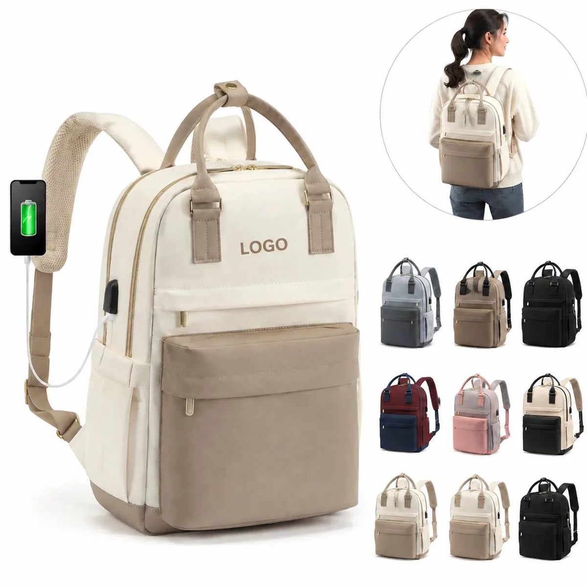 USB Charging Laptop Tote Bag for 15.6 Notebook